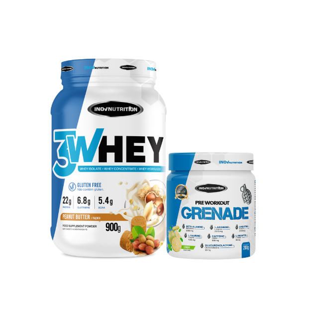 Kit Whey 3W 900g + Pré Treino Grenade 200g Inov Nutrition