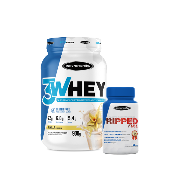 Kit Whey 3W 900g + Ripped Full 60 Tabletes Inov Nutrition