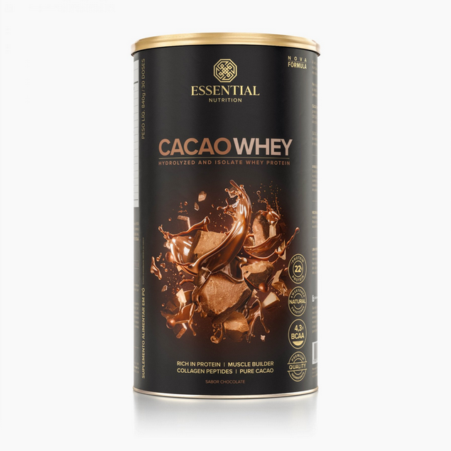 cacao whey 840g essential nutrition nossa forma suplementos